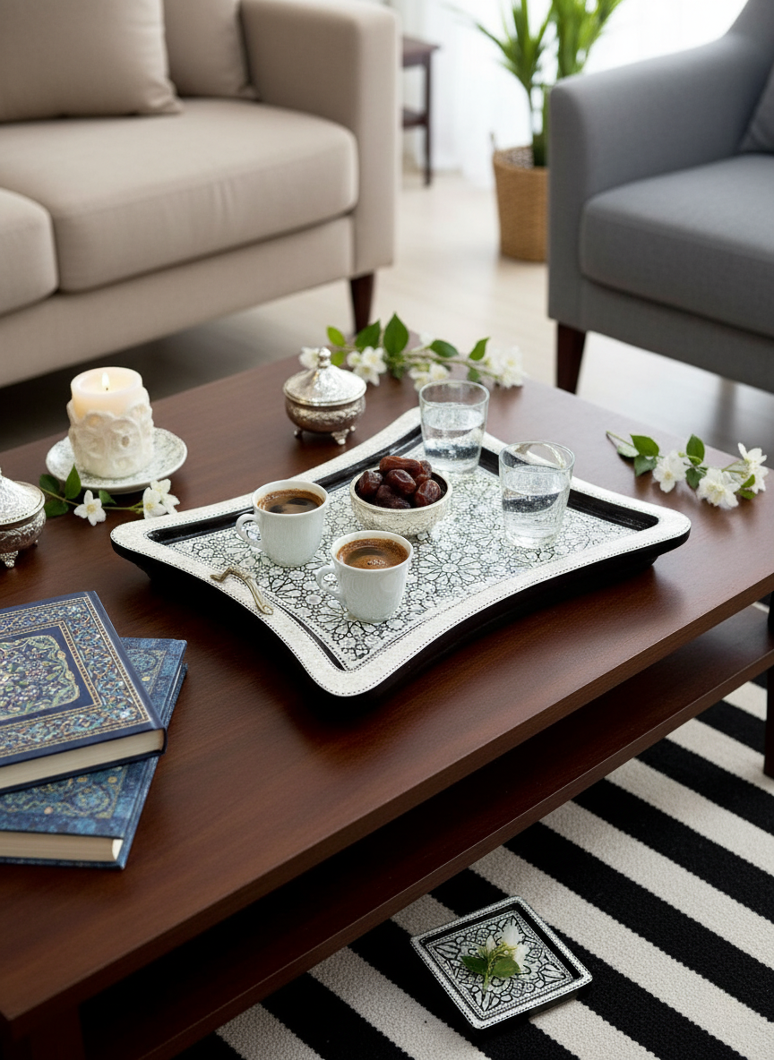 Egyptian Mosaic Inlaid Wooden Tray | Traditional Handmade Arabesque
