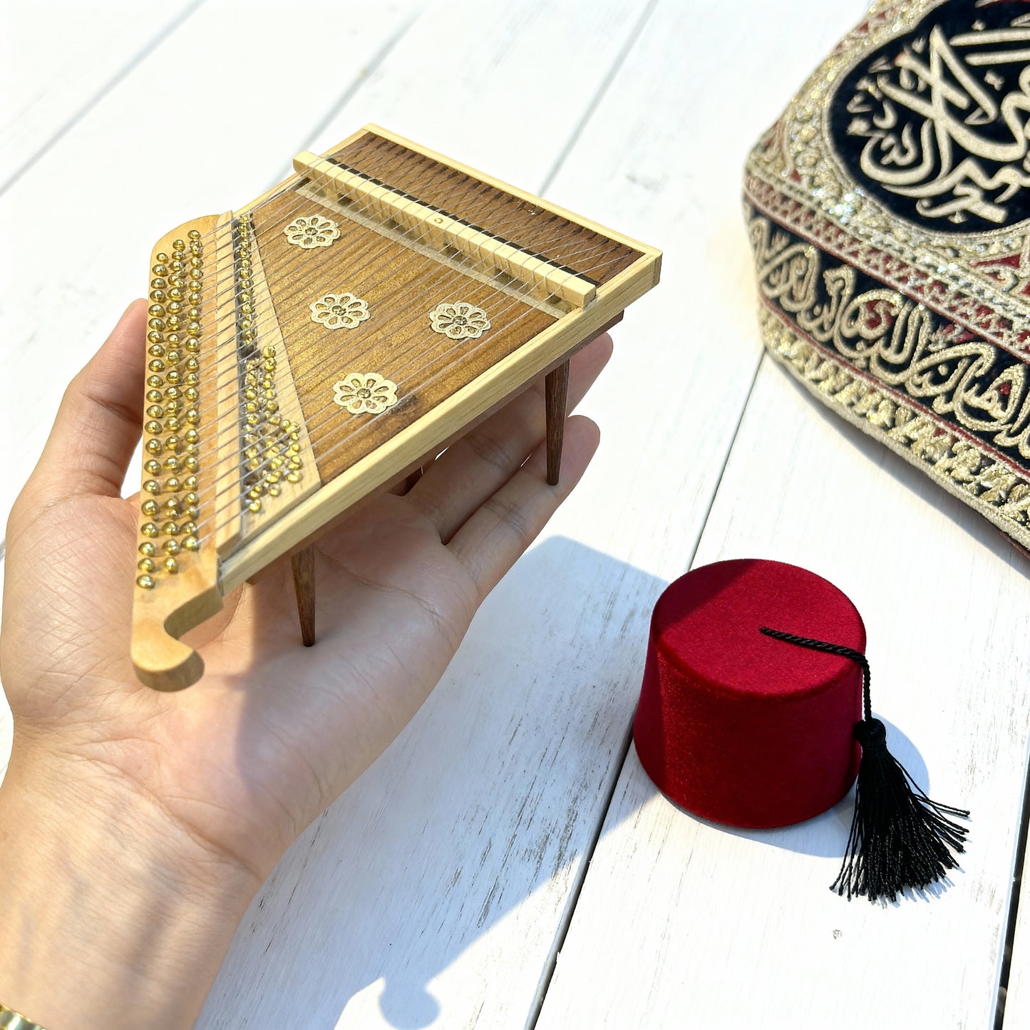 Handmade Wooden Qanun Figurine – Egyptian Style