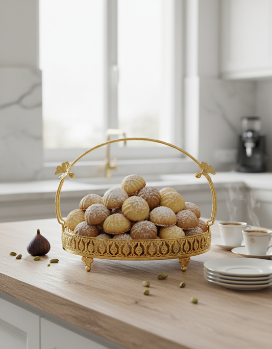 Elegant Copper Dessert Tray with Glass Plate & Handle