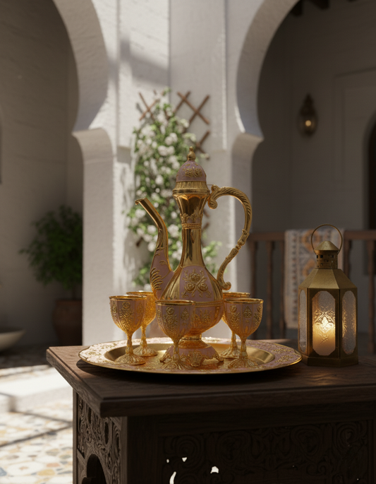 Decorative Round Tray with Cups | Copper Center