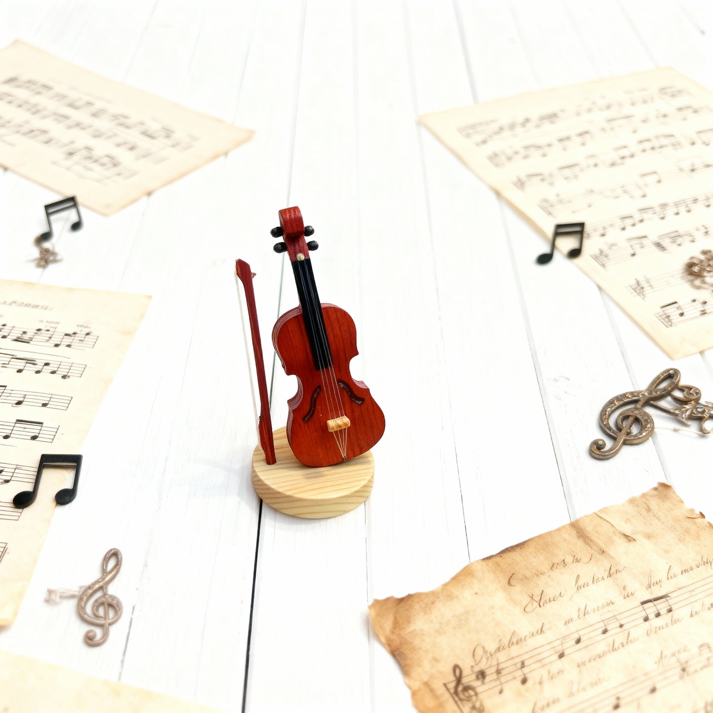 Handmade Wooden Violin Figurine