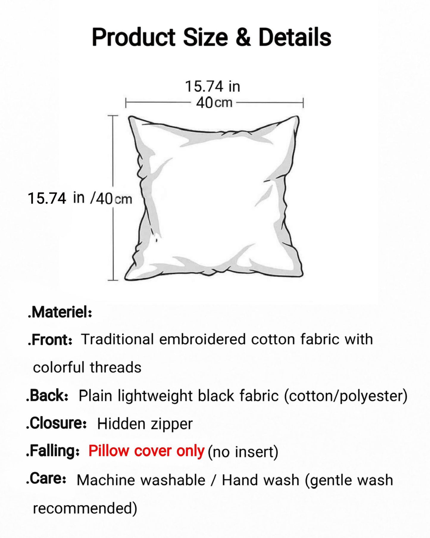 Embroidered Square Pillow Cover